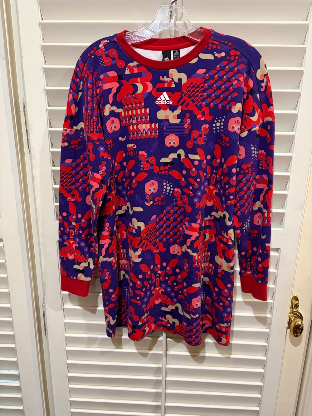 adidas Purple, Red & Pink Patterned Long Sleeve Top.Size Medium